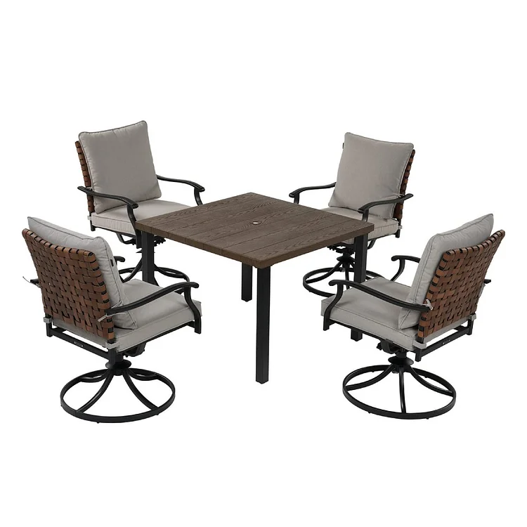 GRAND PATIO 5 Pieces Outdoor Dining Set,4 Steel Resin Wicker Swivel Patio Chairs&Square Dining Table