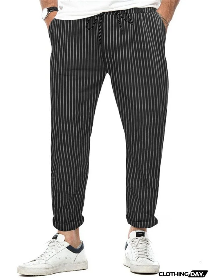 Men's Relaxed Fit Striped Straight-Leg Trousers