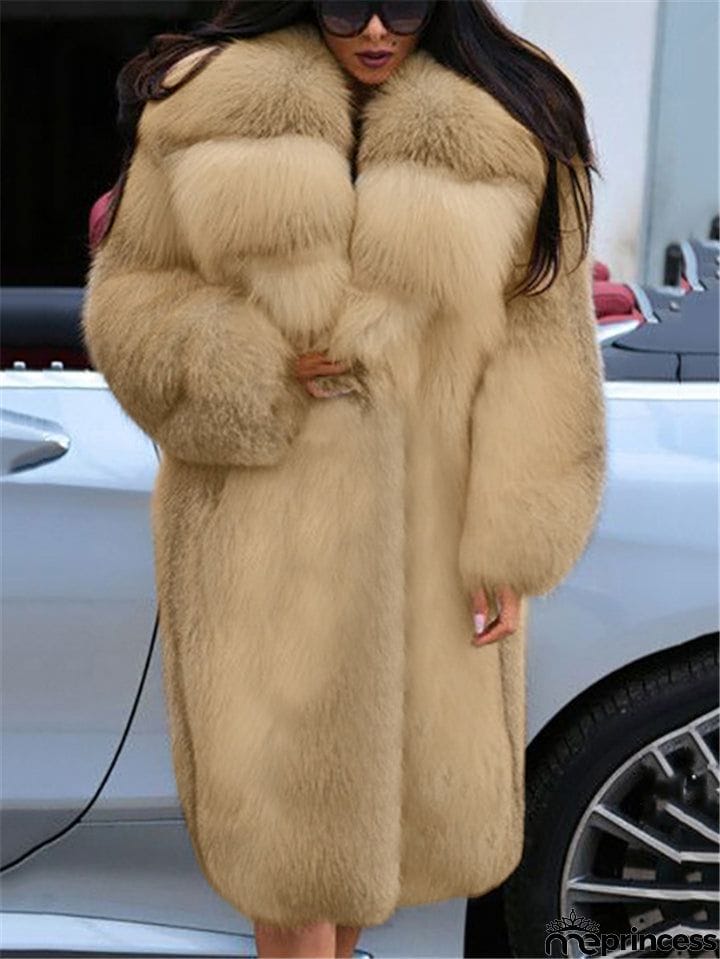 Oversized Extra Cozy Warm Fur Collar Knee-Length Hooded Chunky Outerwear