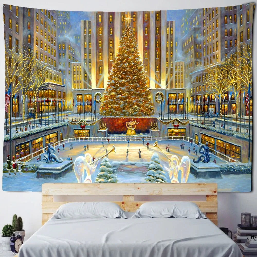 Christmas And New Year Dance Party Tapestry Wall Hanging Holiday Gift Snowman Oil Painting Art Room Home Decor