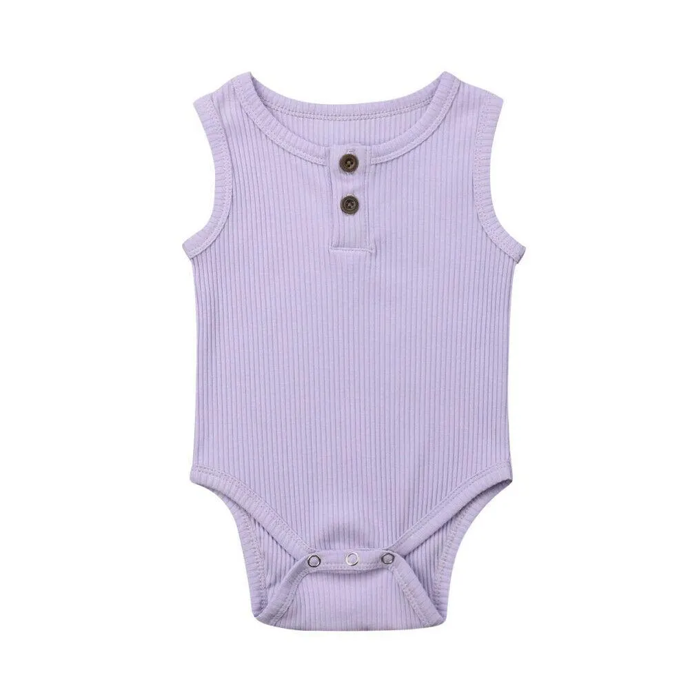 2019 Children Summer Clothing Newborn Baby Boy Girl Knit Solid Ribbed Bodysuit Jumpsuit Cotton Outfits Sleeveless Sunsuit 0-24M