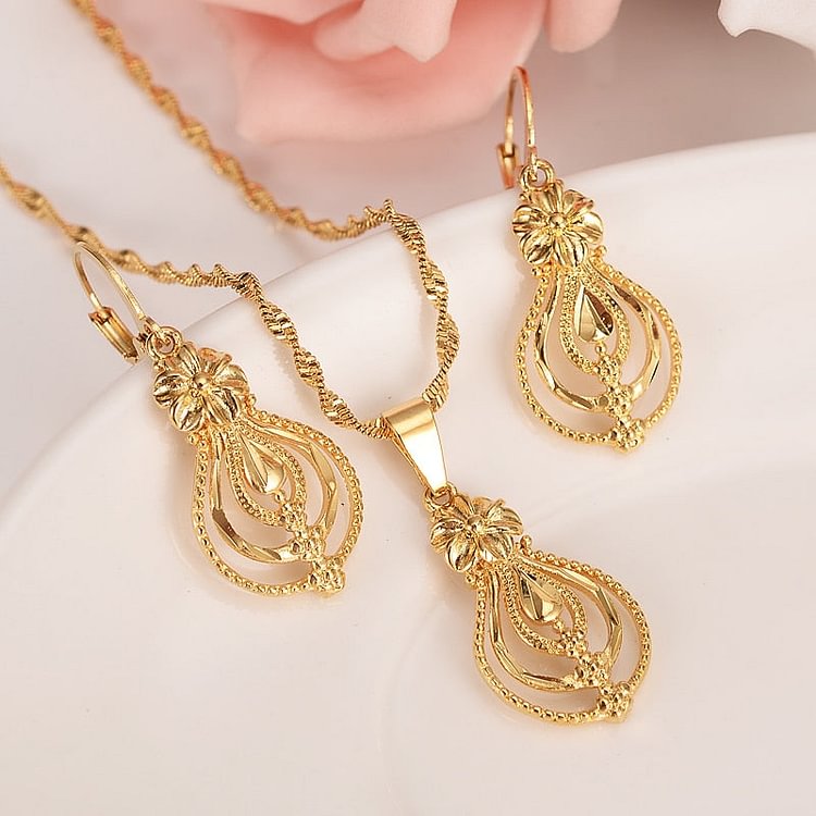 24k  Dubai India Ethiopian Set Jewelry Necklace pendant Earring jewelry