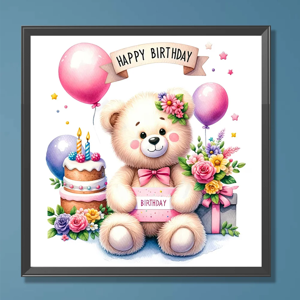 Diamond Painting - Full Round Drill - Birthday Bear(Canvas|30*30cm)