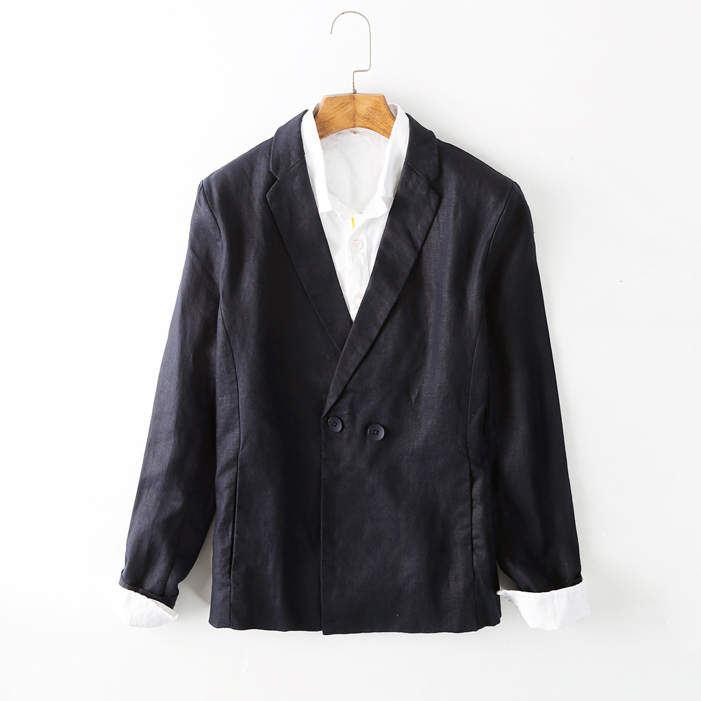 Linen Blazer Men 100% Linen Double Breasted Jacket Formal REAL SILK LIFE