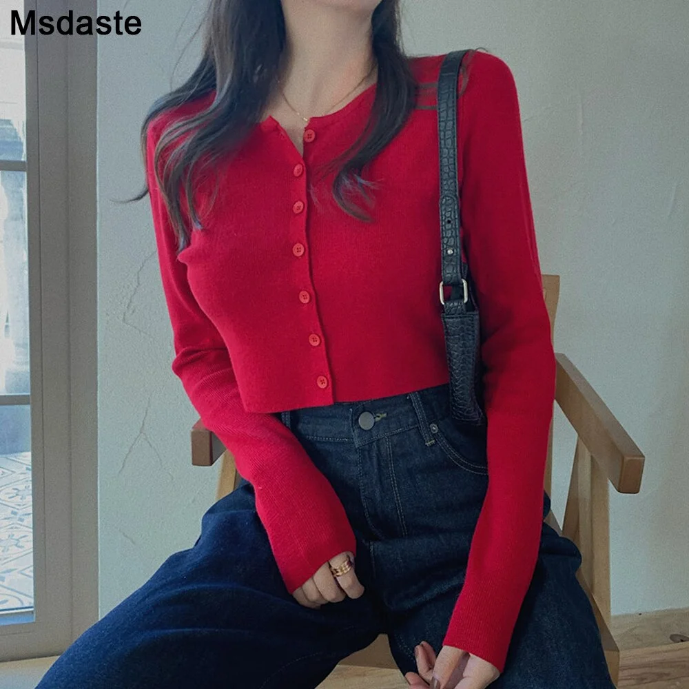 Cropped Cardigans Women Knitted Crop Sweater Top Casual Short Cardigan Female Korean Style Black Cute Knit Sweaters Vintage Tops