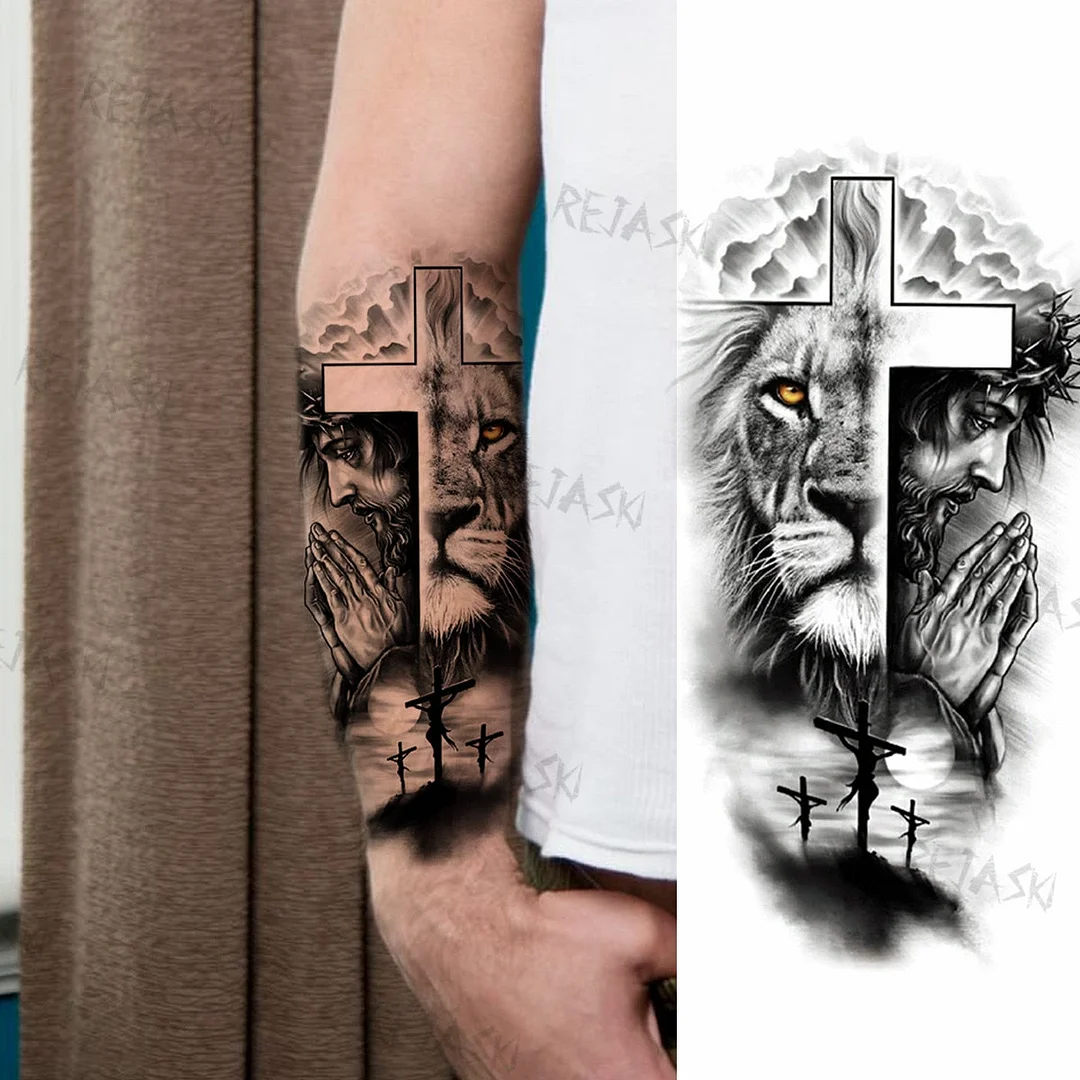 Gangster Wolf Temporary Tattoo For Women Men Death Skull Fake Tattoos Sticker DIY Harajuku Mermaid Waterproof Tatoo Body Art Arm