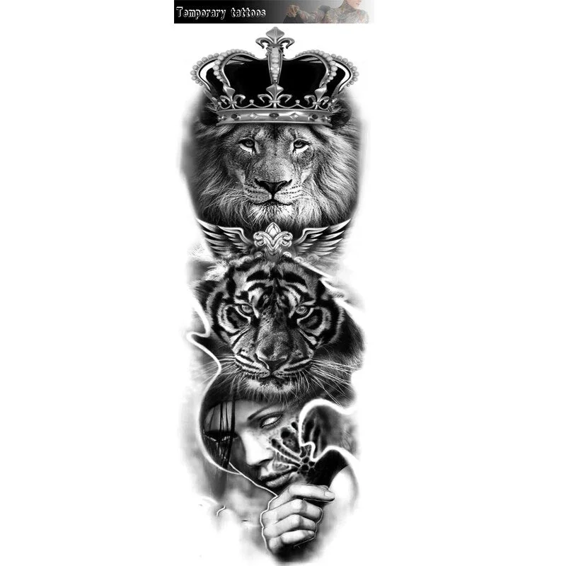 Sdrawing Temporary Tattoos Skeleton Hand For Men Women Horrer Adult Wolf Tiger Full Skull Totem Tatto Body Arm Legs Tattoos 1028-1