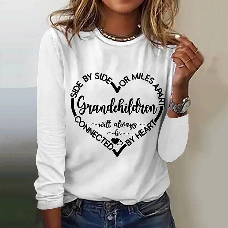 Comstylish Grandchildren Side By Side Or Miles Apart Sisters Will Always Be Connected By Heart T-Shirt