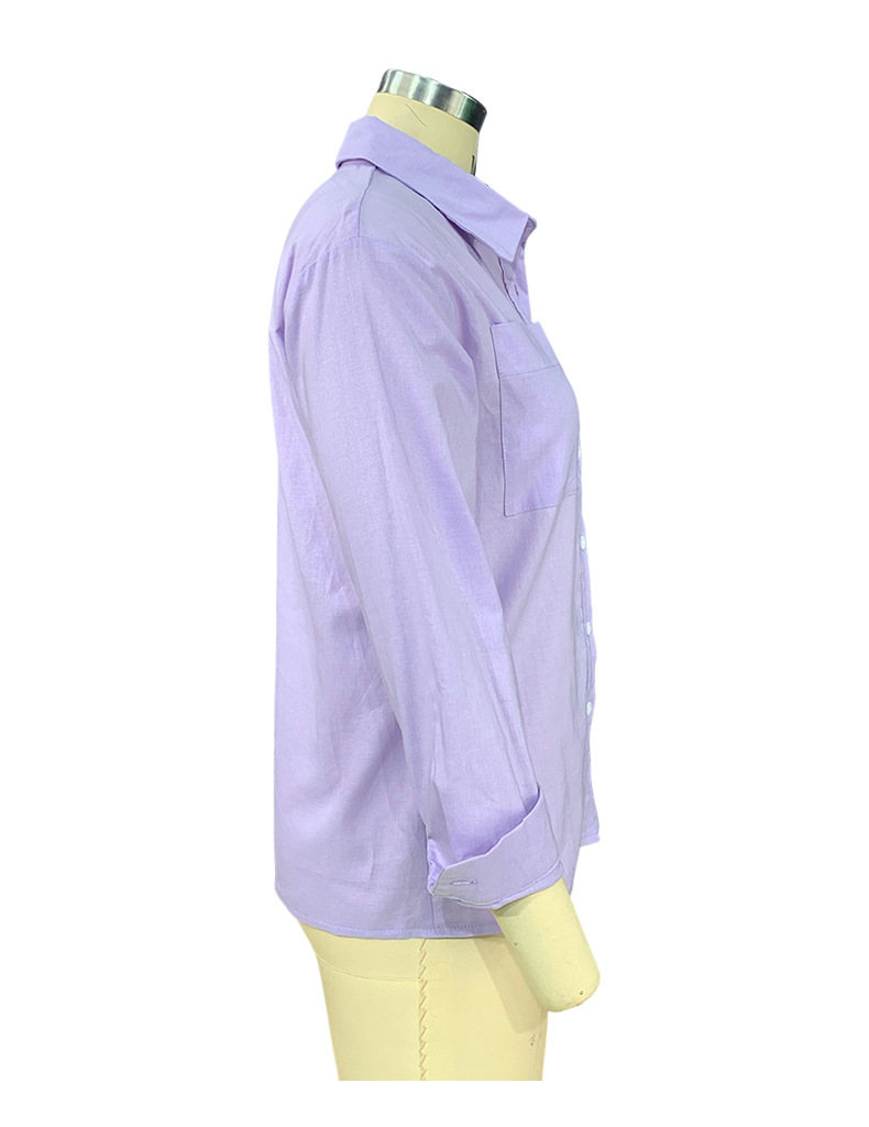 Women's Autumn Solid Color Long Sleeve Collared Cotton Linen Blouse - Ootddress