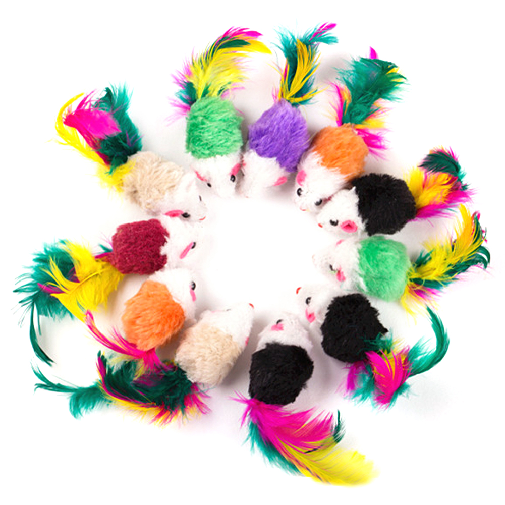 

10 Pcs False Mouse Pet Cat Toys Mini Playing Toys with Colorful Feather, 501 Original