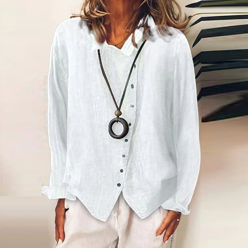 Women Casual Turn-Down Collar Buttons Blouses 2022 Spring Autumn Long Sleeve Solid Loose Shirts Streetwear Shirt Blusas M-3XL