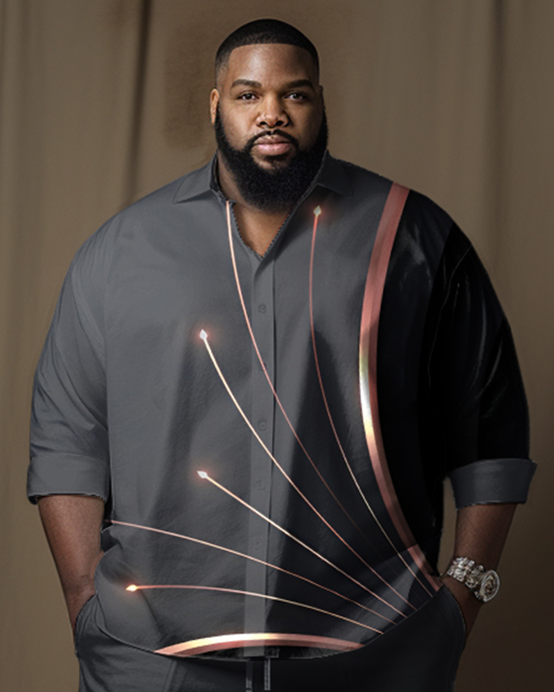 Plus Size Men's Abstract Gradient  Long Sleeve Walking Suit