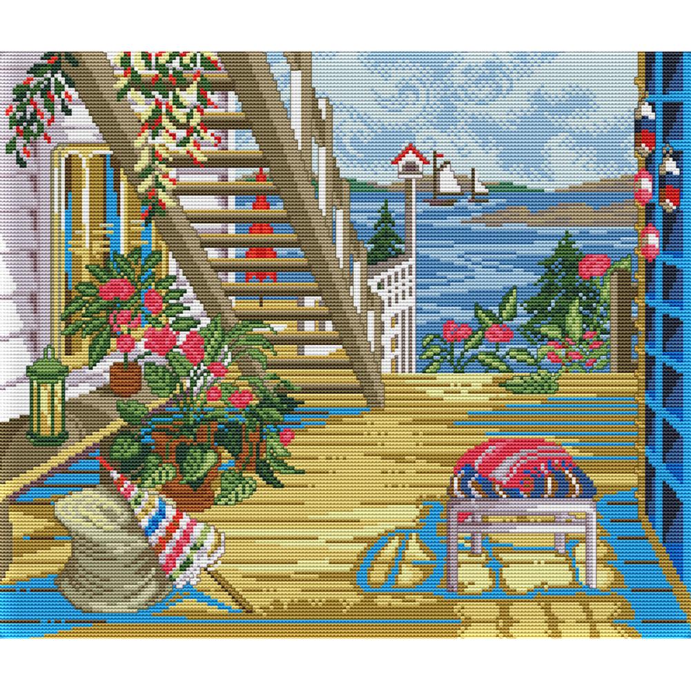 

Beach House - 14CT Stamped Cross Stitch - 44*38cm, 501 Original