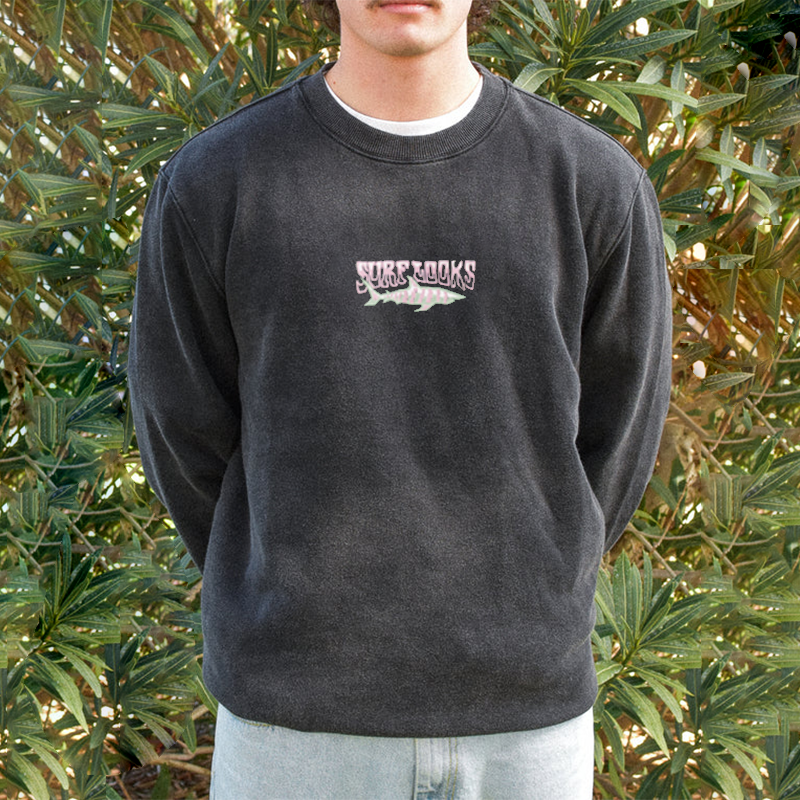Surf Vintage Shark Print Crew Sweatshirt