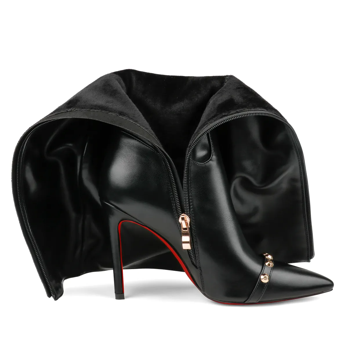 100mm Fashion Zipper Leather Red Bottoms High Heels Knee Boots-vocosishoes