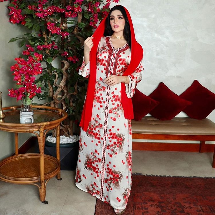 African Americans fashion QFY Muslim Woman Kimono Hijab Abayas Islamic Long Dress Turkish Women's Clothing Dashiki Print Floral Boho Dresses Robe Marocaine Ankara Style QueenFunky