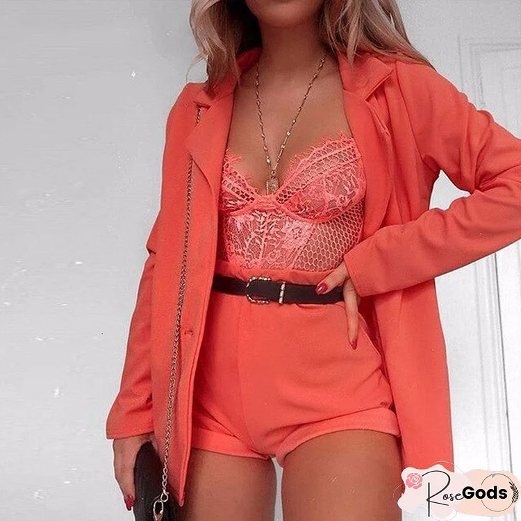 New Spring Temperament Lapel Collar Suit Jacket Shorts Solid Color Two-Piece Women's Dress 2 Piece Women Short Set With Blazer