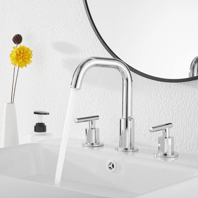 360° Swivel Spout Two Handles 3 Holes 8-16 inch Widespread Bathroom Sink Faucet Chrome Matching with Pop Up Drain
