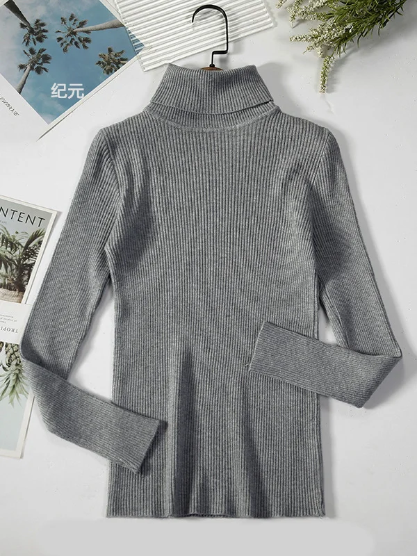 Simple Skinny Solid Color High-Neck Sweater Tops