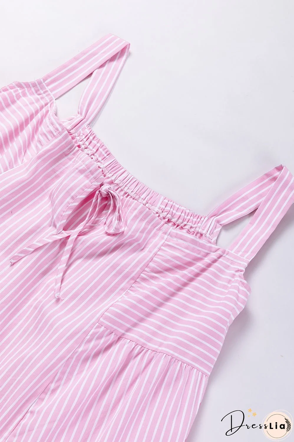 Pink Stripe Pinstriped Ruffled Hem Sleeveless Mini Flared Dress