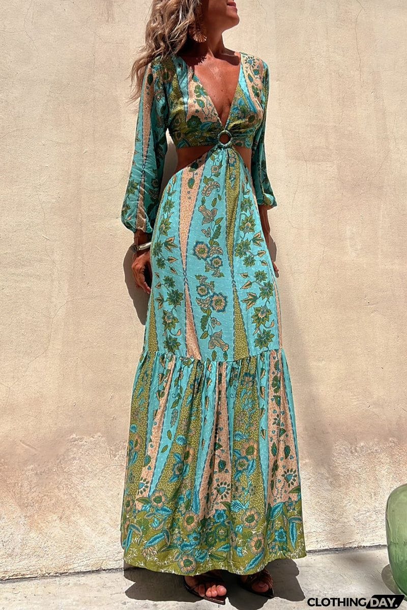 Sexy College Floral Asymmetrical V Neck Irregular Dress Dresses