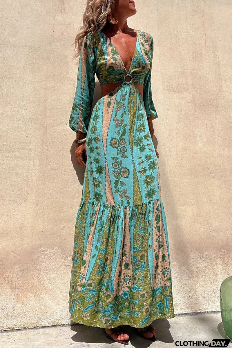 Sexy College Floral Asymmetrical V Neck Irregular Dress Dresses