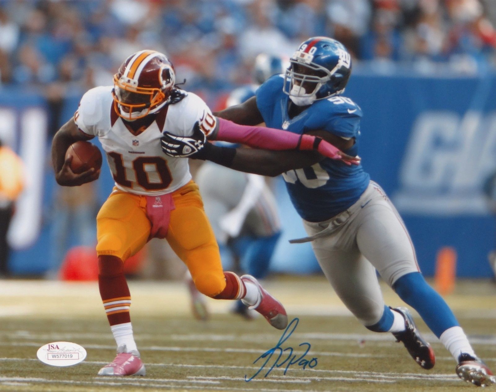 Jason Pierre Paul Autographed 8x10 Going After RG3 Photo Poster painting- JSA W Authenticated