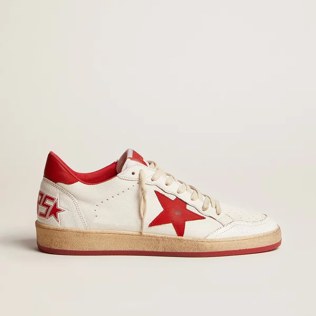 Gentlemen's Low Top Round Toe Stars Print Genuine Leather Causal Sport Sneakers 