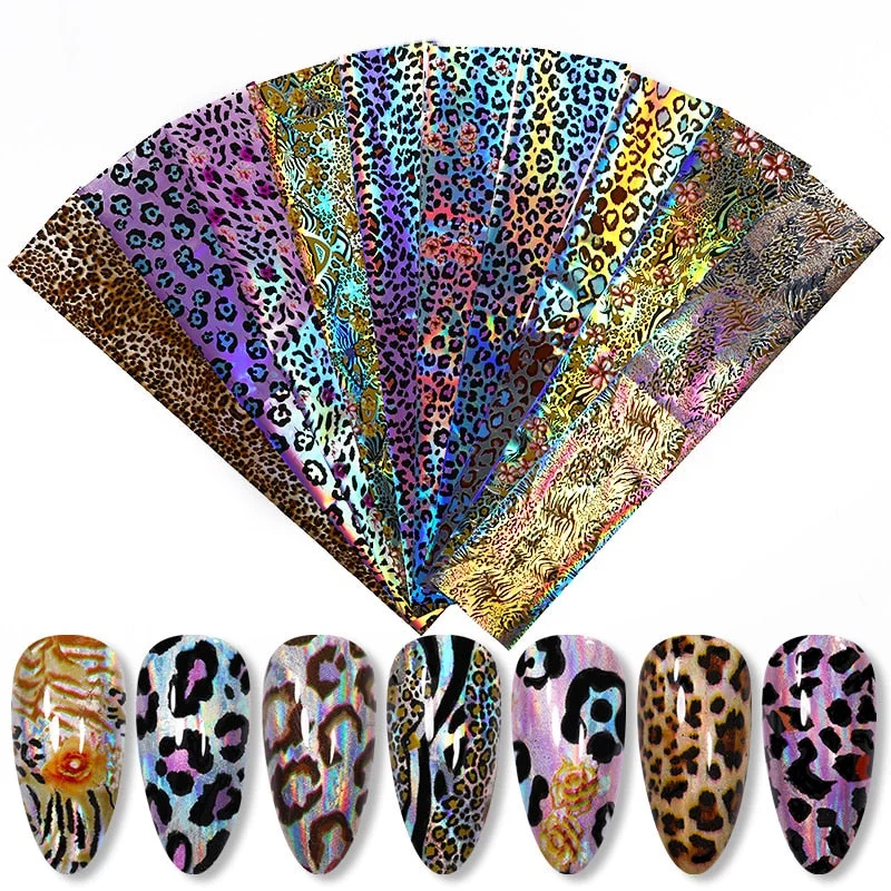 10Pcs/Set Colorful Nail Foil Stickers Mirror iridescent Effect Stickers Nail Art Transfer Foils Manicures Slider Decorations