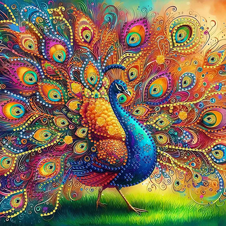 Colorful Peacock 30*30cm (Canvas) Special Shaped Drill Diamond Painting gbfke