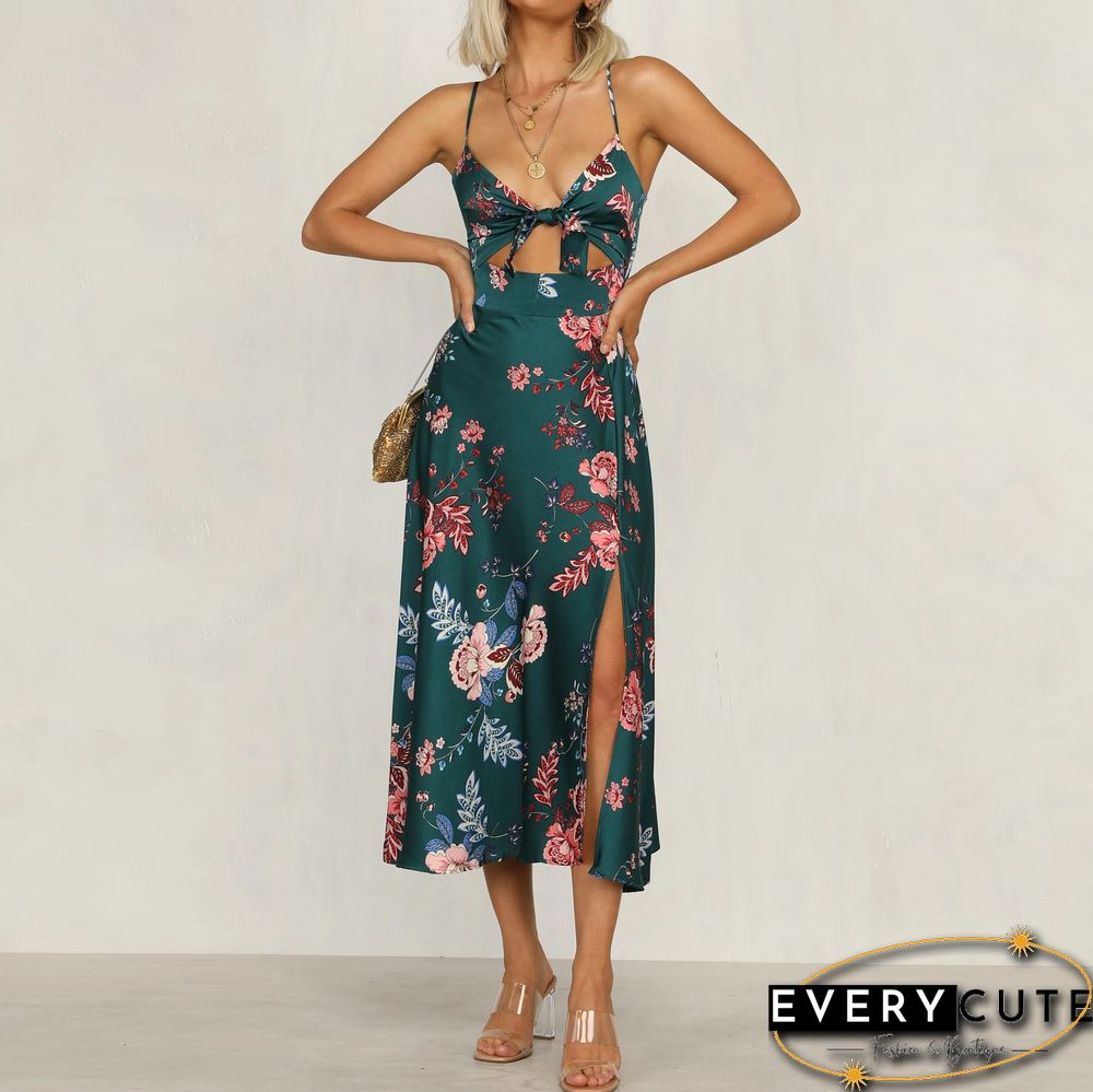 Stylish Temperament Printed Knotted Camisole Dress