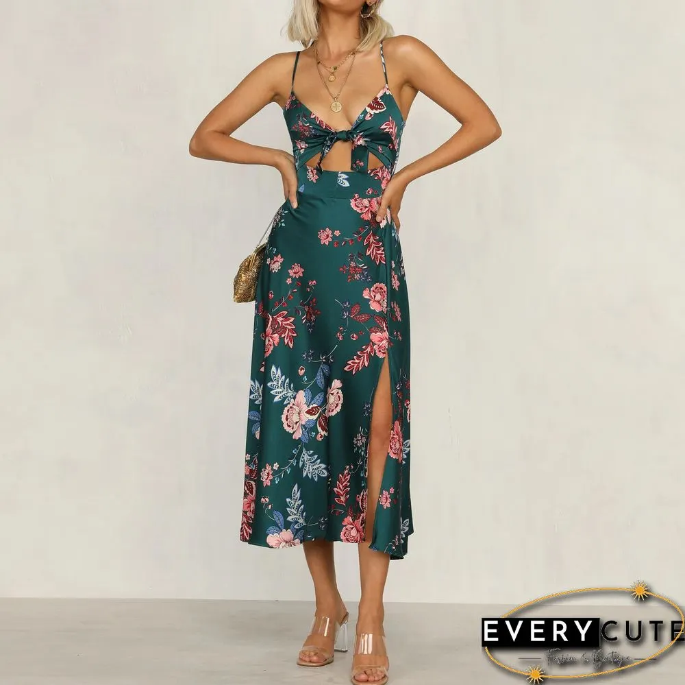 Stylish Temperament Printed Knotted Camisole Dress