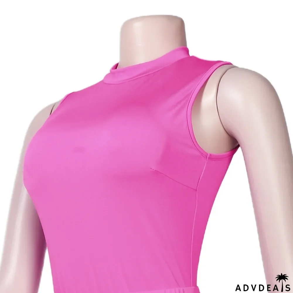 Summer Sexy Pink Sleeveless Top And Wide Pant Wholesale Womens 2 Piece Sets