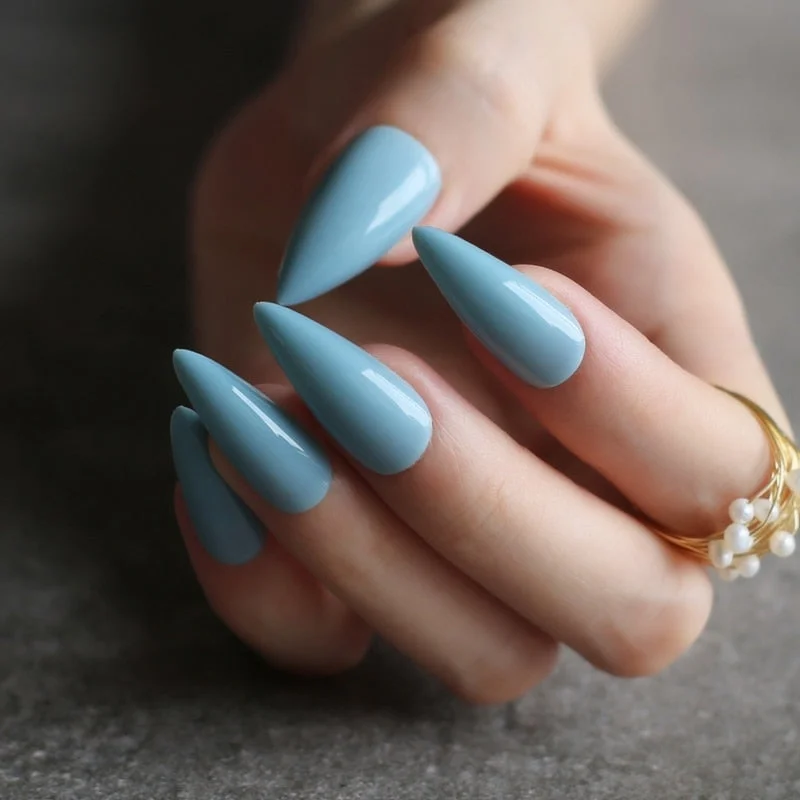 long shiny fake nails brick clour Stiletto glossy false nails Long almond salon art false nails nude Middle length-Nail Inspo