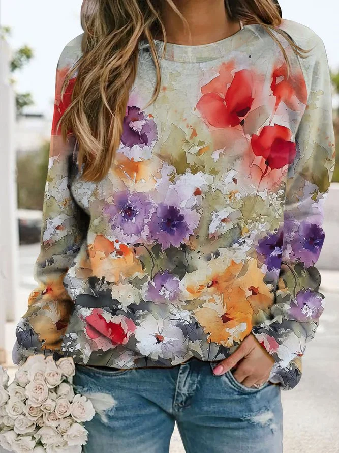 Floral Print Long Sleeve Sweatshirt