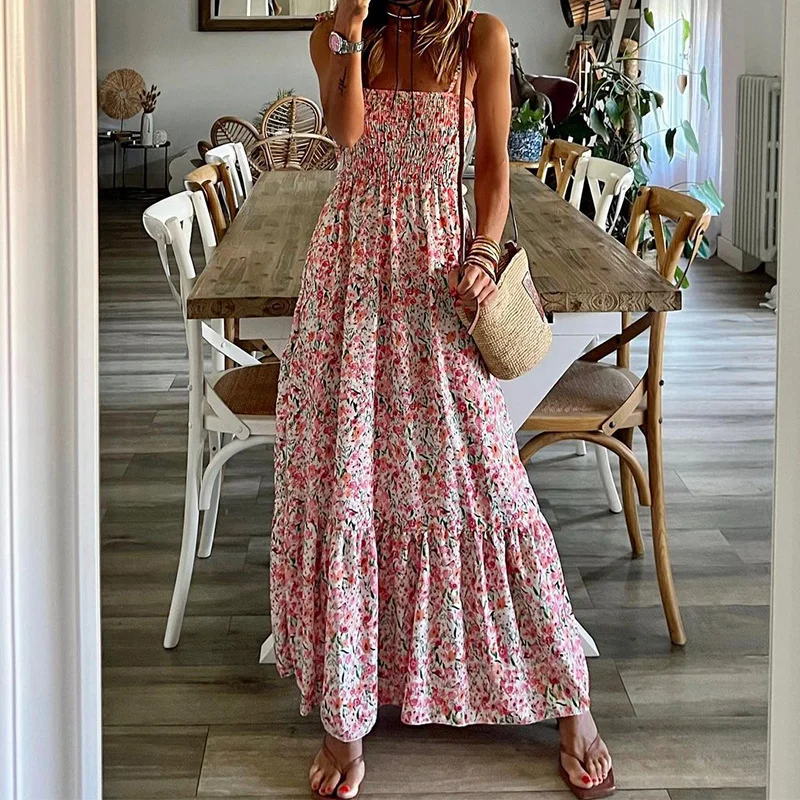 Woherb Woherb Spot 2023 Summer New Female Fashion Sexy Print Bohemian Slip Dress-Outfit Ideas