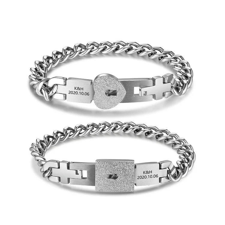 Bracelet Gourmette couple 2PCS avec 2 lettres Personnalisé avec dates bracelet en commun Jessemade FR
