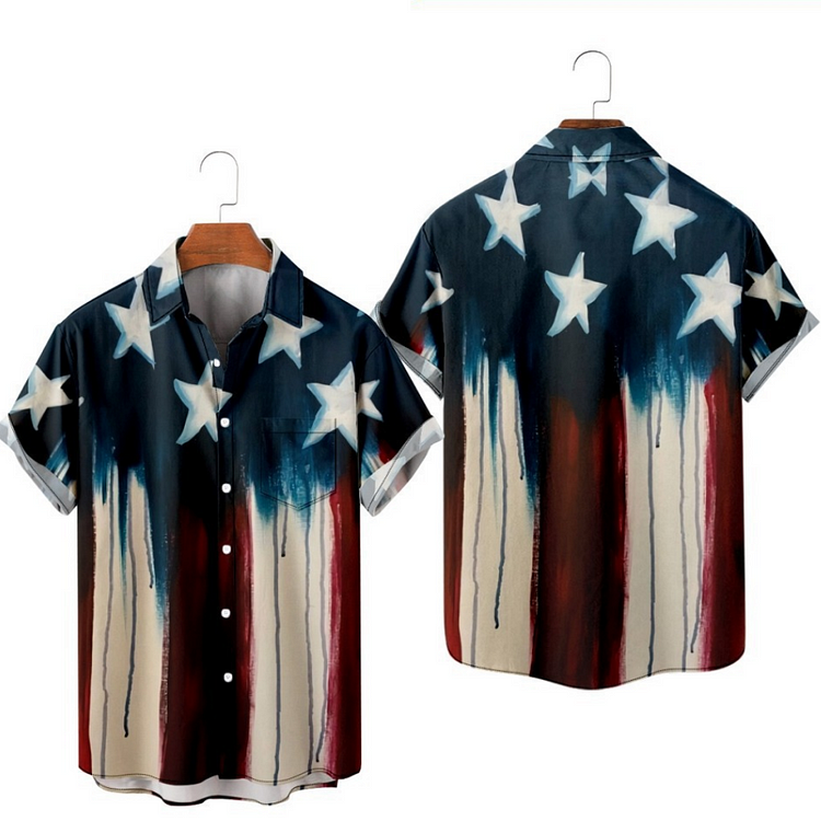 Flag Printed Hawaiian Shirt Men's Vacation Resort Casual Shirts at Hiphopee