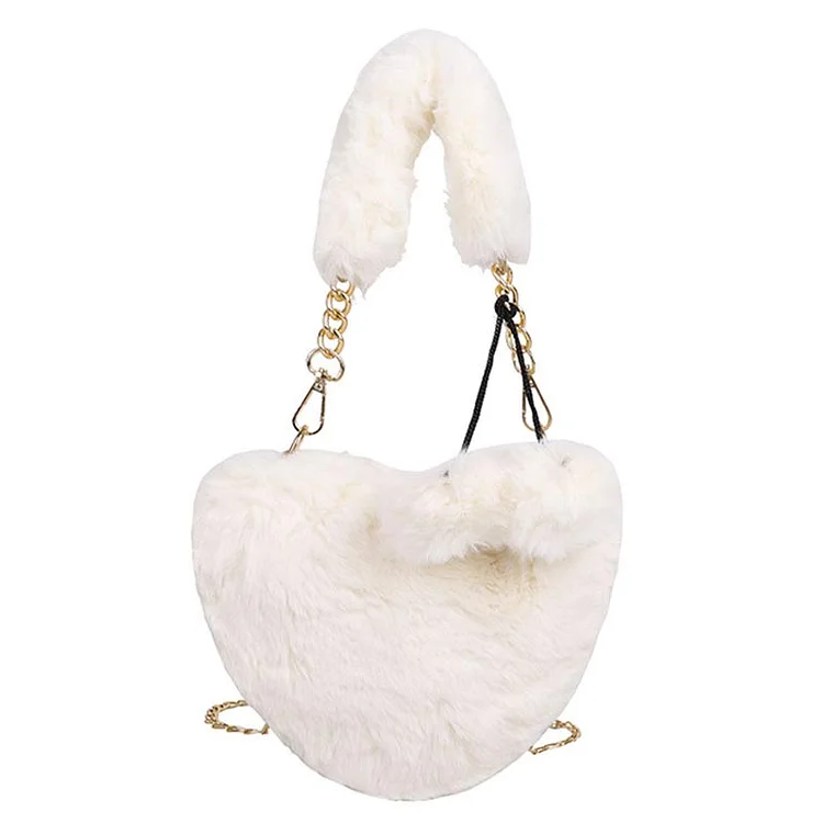 Love Heart Pattern Furry Crossbody Bag - Modakawa Modakawa