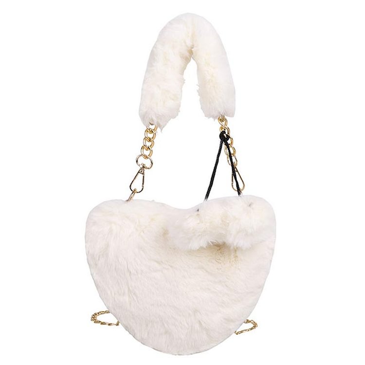 Love Heart Pattern Furry Crossbody Bag - Modakawa