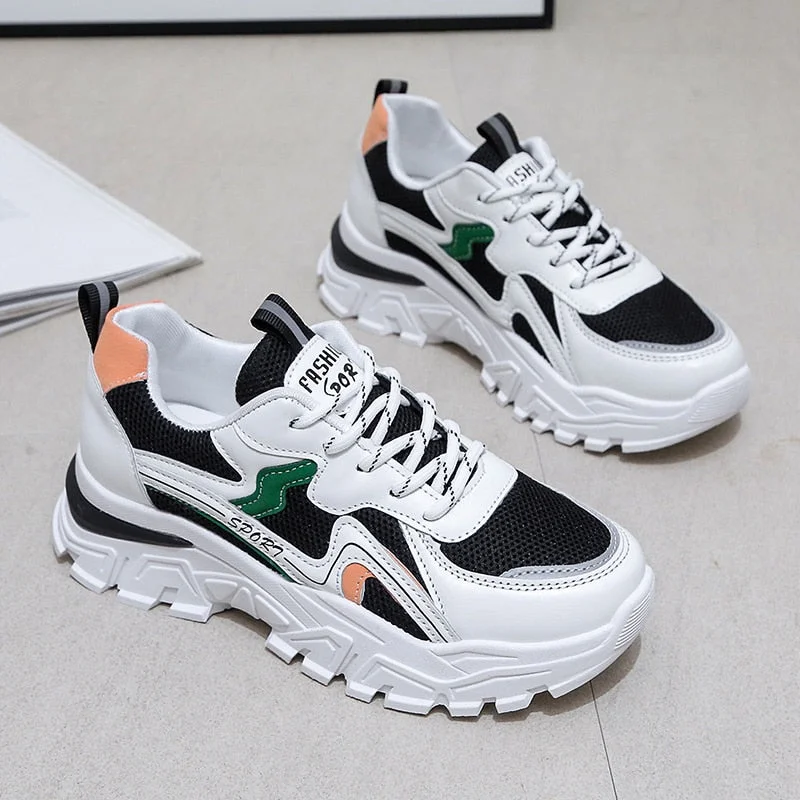 2022 New Women Platform Chunky Sneakers Mesh Breathable Sport Shoes Woman Fashion Thick Sole Walking Ladies Casual Shoes
