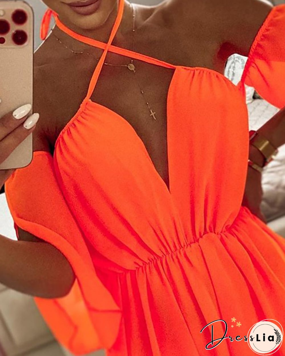 Cold Shoulder Halter Bell Sleeve Casual Dress