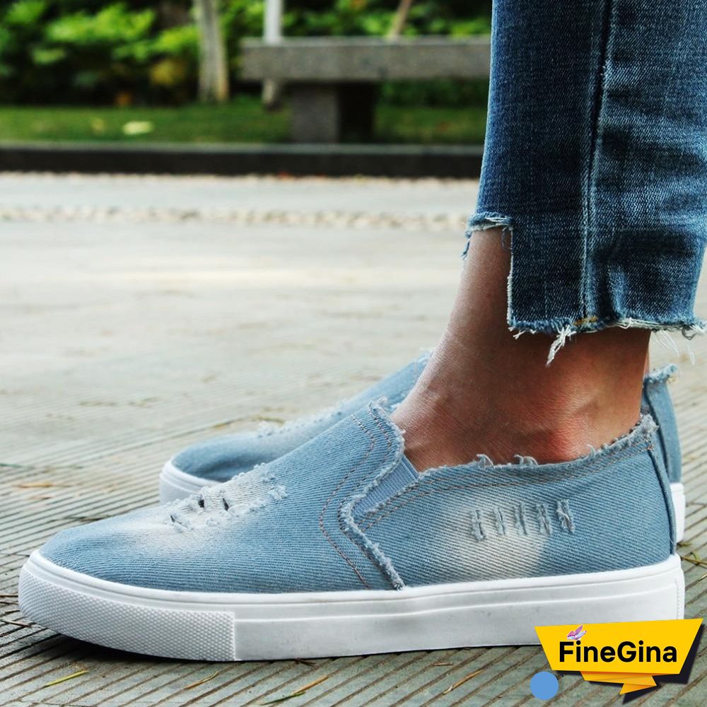 Women Denim Canvas Casual Platform Breathable Footwear Classic Loafers A Pedal Lazy Sneakers Shoes