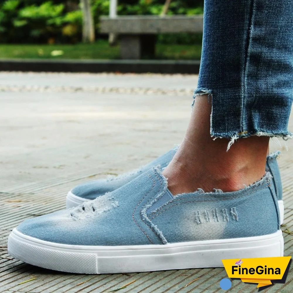 Women Denim Canvas Casual Platform Breathable Footwear Classic Loafers A Pedal Lazy Sneakers Shoes