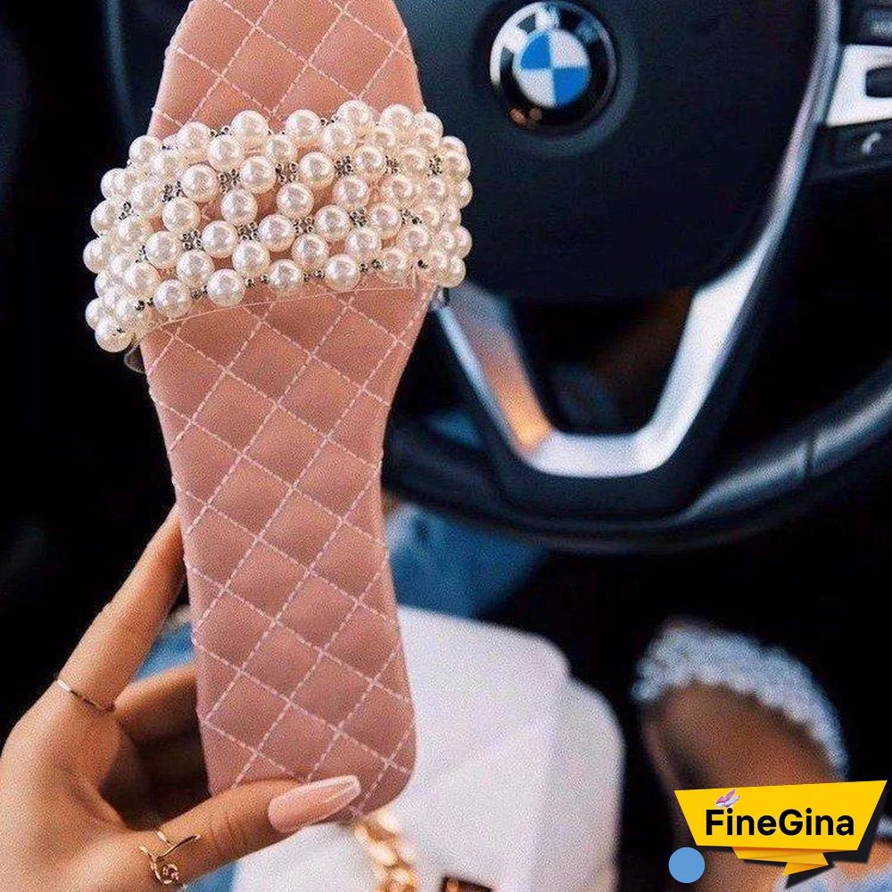 Elegant Square Toes Beads Plat Slipper