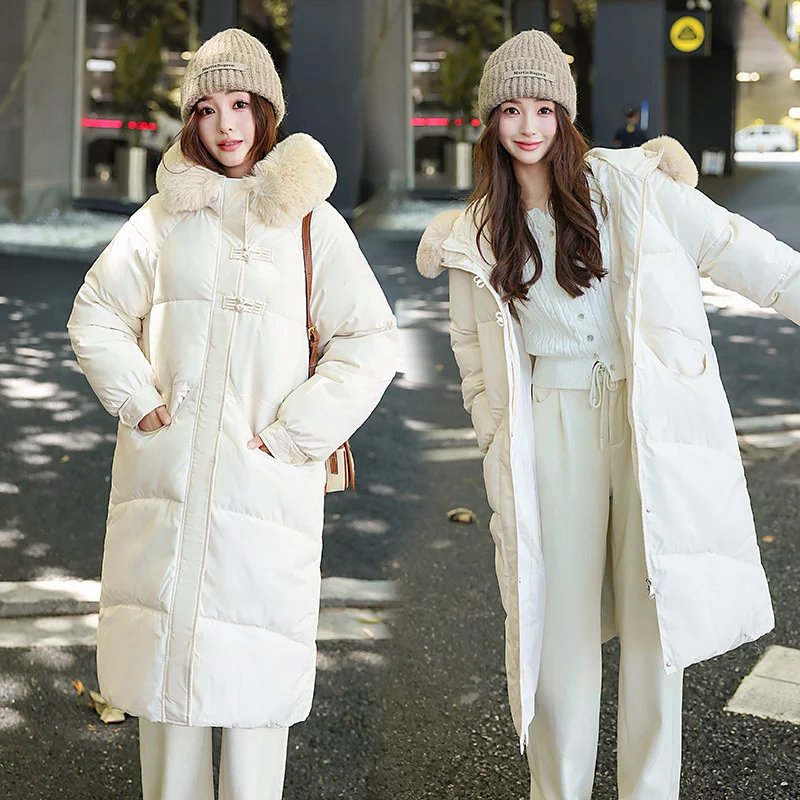 Toloer 2024 New Winter Milk Shout Down Cotton Suit Female Long Over The Knee Vitality Girl Big Hair Collar Cotton-Padded Jacket Jacket-Outfit Ideas