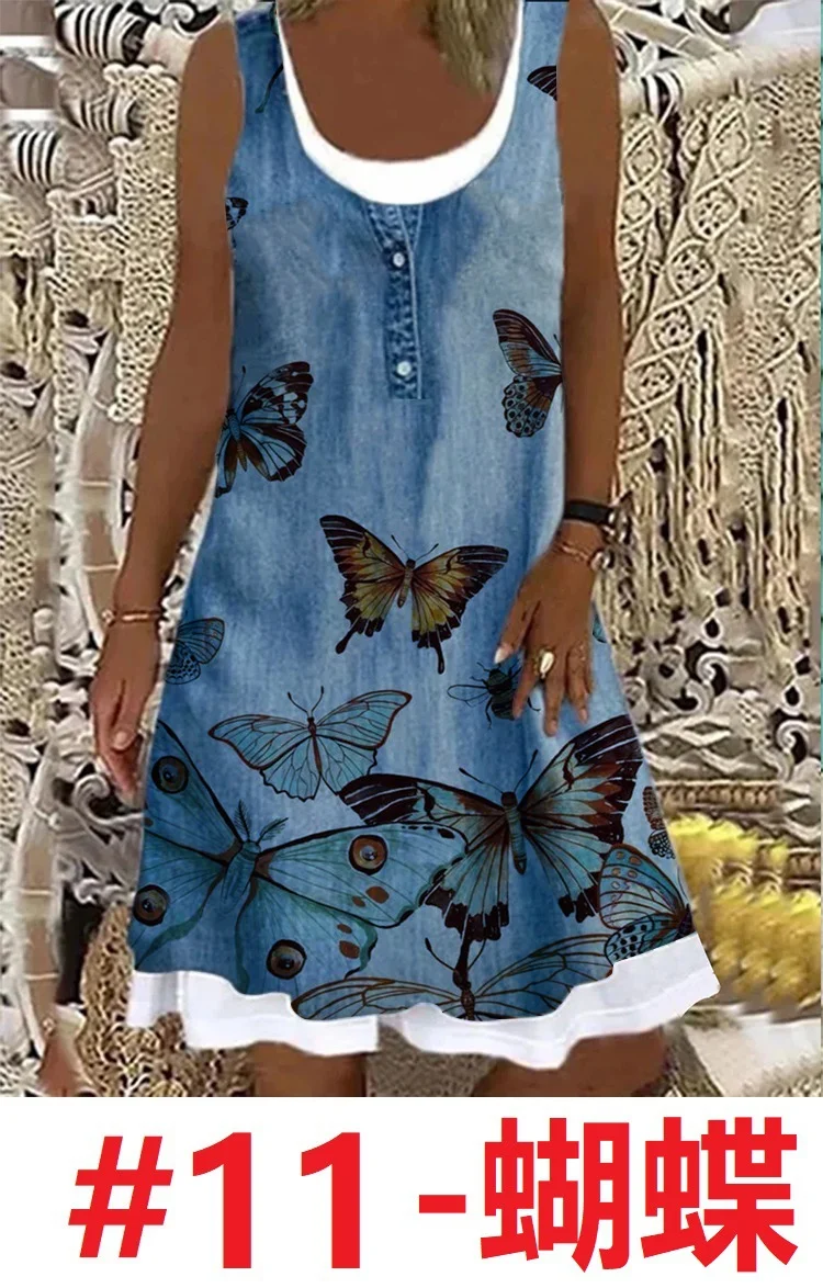 Nigikala Nigikala Women's 2025 Summer New Fashion Imitation Denim Vest Casual Print Sleeveless Top