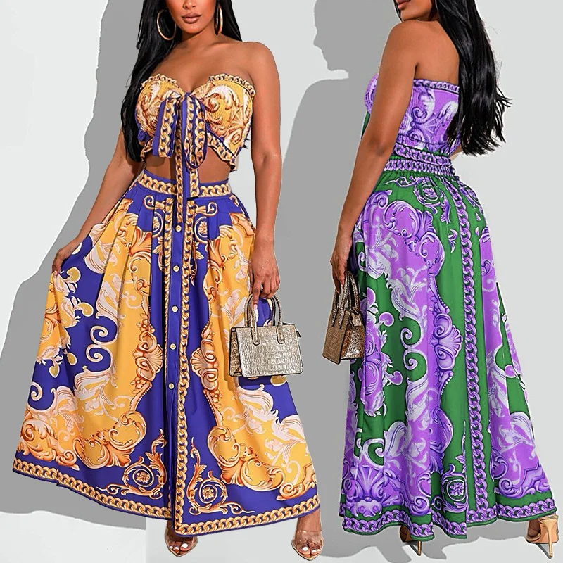 Summer Sexy Wrapped Chest Printed Skirt Set | IFYHOME