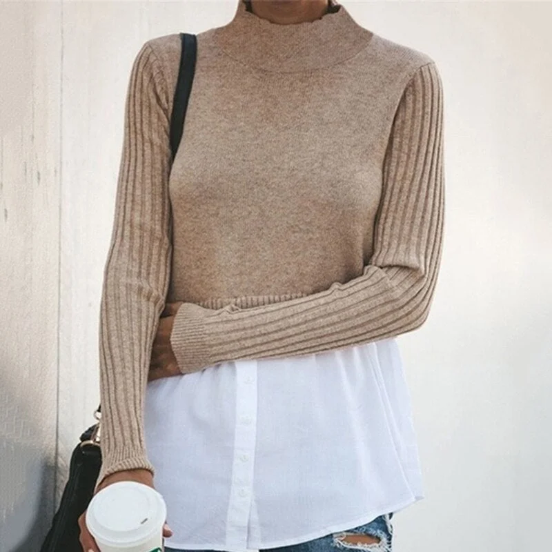 GAOKE Autumn Winter Black Knit Sweater Women 2020 Patchwork Long Sleeve Button Pullover Women Jumper