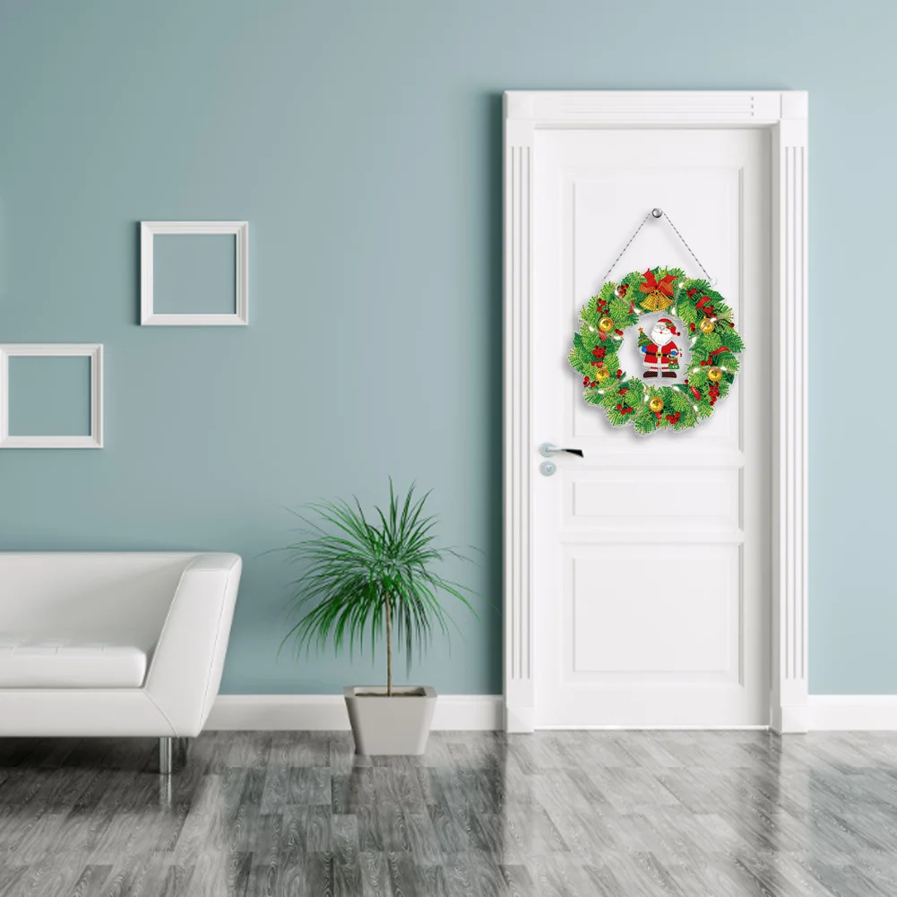 DIY Diamond Painting Hanging Christmas Flower Wreath Door Decor
